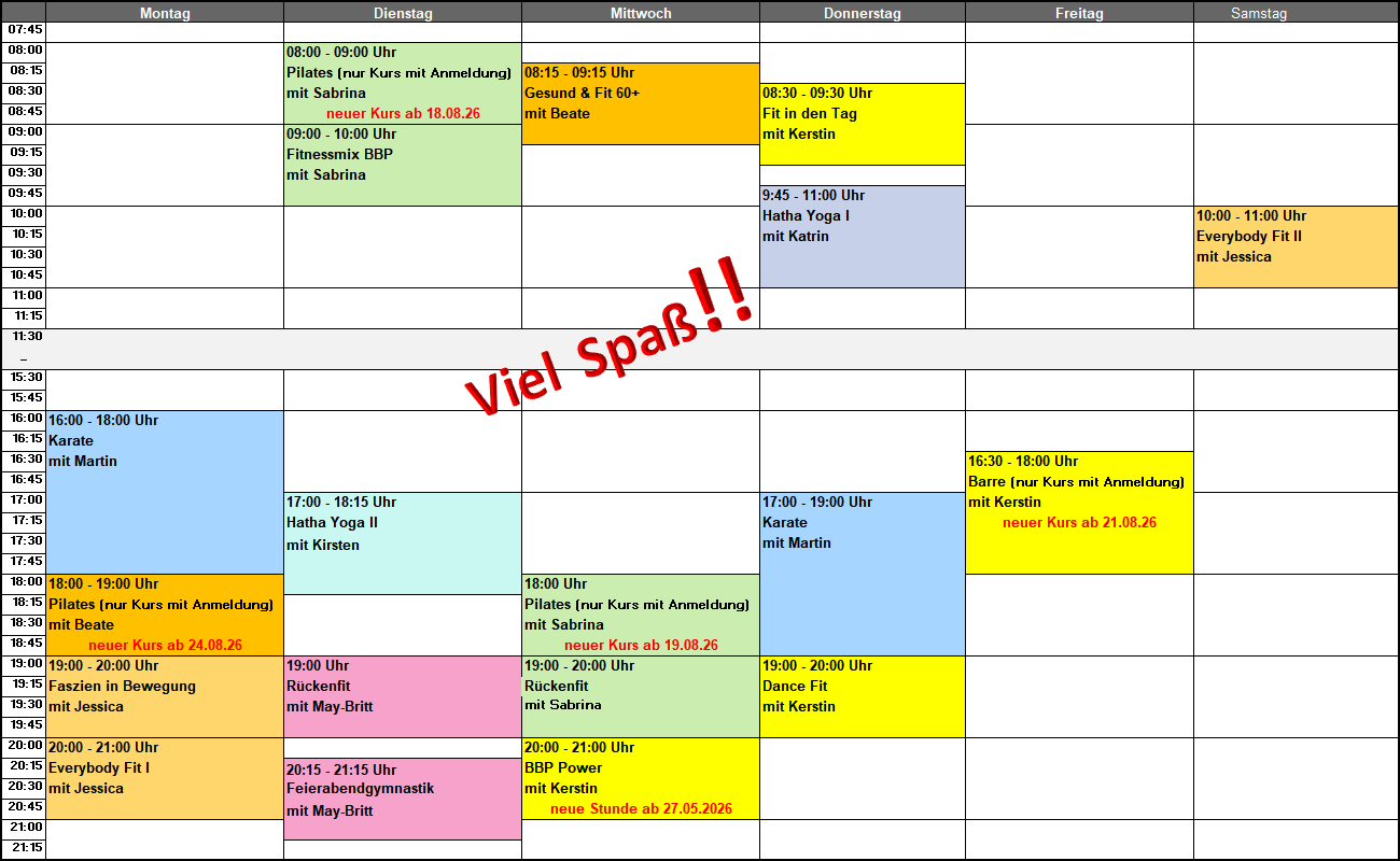 Hallenplan Fitness (Stand Juni 2026)